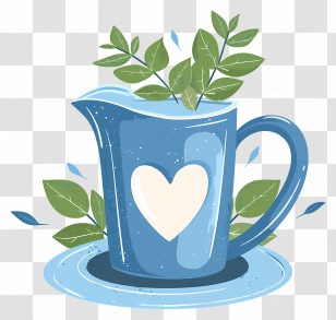 Milk Jug - Beautiful Blue Pitcher With Green Leaf Arrangement Transparent PNG