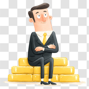 Businessman Sitting Gold Bars - Businessman Sitting On Gold Transparent PNG