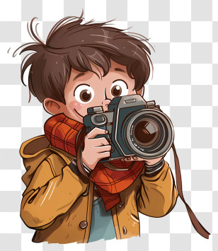 Taking Photos - Cartoon Boy With Camera For Photography Enthusiasts Transparent PNG