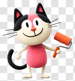 Cat Holding Paint Roller - Cat With Paint Roller In Pink And Black Transparent PNG
