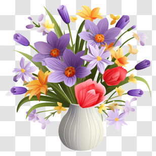 Vase Of Flowers - Spring Vase Of Colorful Flowers Transparent PNG
