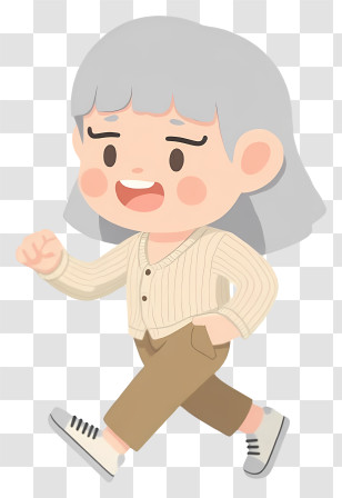 Running Woman - Cute Cartoon Character With Gray Hair Transparent PNG