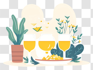 Pesach - Wine And Snacks With Yellow Flowers Transparent PNG