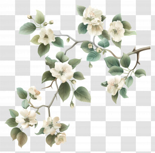 Cream Flowers - Decorative White Flowering Branches Transparent PNG