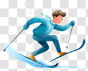 Man Doing Ice Skiing - Watercolor Skier Illustration Transparent PNG