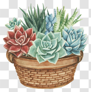 Drawing - Succulent Plants In Decorative Basket Transparent PNG