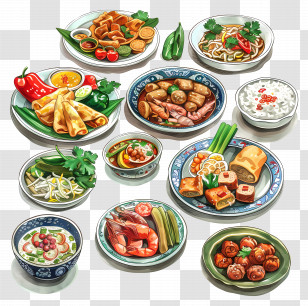 Thai Food - Assorted Dishes On A Table Transparent PNG