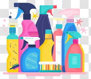 Cleaning Supplies - Colorful Cleaning Products For Household Hygiene Transparent PNG