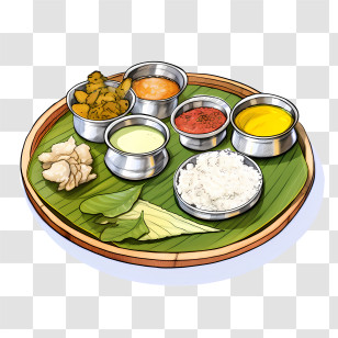 Onam Sadya Food - Traditional Indian Food Plate With Banana Leaf Transparent PNG