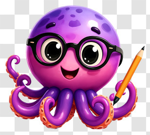 Octopus - Studious Purple Octopus With Pencil Transparent PNG