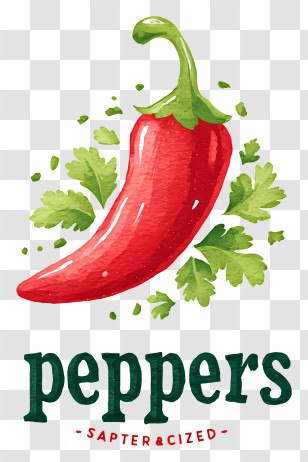 Peppers Logo - Watercolor Red Chili Pepper With Text Transparent PNG