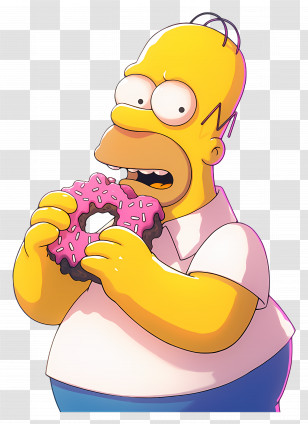 Homer Simpson - Cartoon Character Eating Donut Transparent PNG