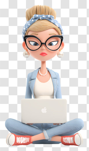 Girl Working On Laptop - Cartoon Woman Working On Laptop Transparent PNG