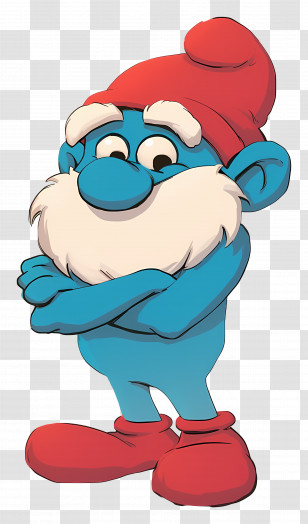 Papa Smurf - Blue Cartoon Character With Red Hat And Shoes Transparent PNG