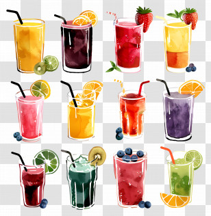 Smoothies - Assorted Colorful Fruit Beverages Illustration Transparent PNG