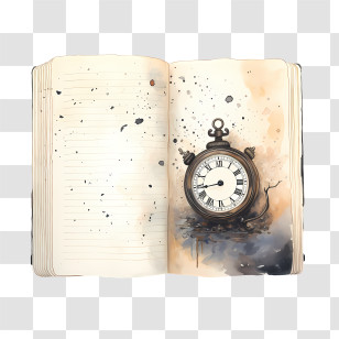 Dear Diary Day - Open Notebook With Clock Illustration Transparent PNG