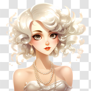 Wear Your Pearls Day - Elegant White-haired Girl With Pearls Transparent PNG