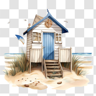 Beach Hut - Charming Beach Cottage With Blue Accents Transparent PNG