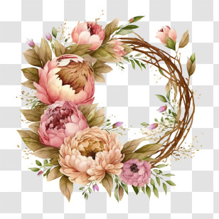 Watercolor Peony
 - Beautiful Floral Wreath With Pink Flowers Transparent PNG