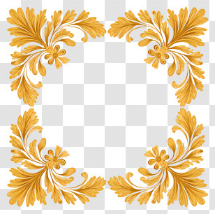 Golden Border Frame - Decorative Floral Frame Transparent PNG