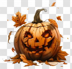 Carved Pumpkin - Carved Pumpkin With Glowing Face For Halloween Transparent PNG