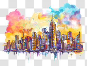 Manila Skyline - Vibrant Cityscape Watercolor Painting Transparent PNG