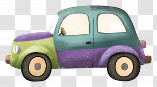 Cartoon Car - Illustration Of A Vintage Styled Small Car Transparent PNG