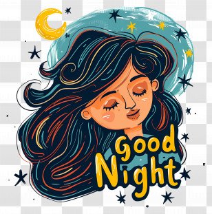 Good Night - Good Night Illustration With Girl Transparent PNG