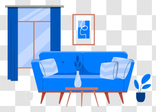 Blue Couch - Modern Blue Sofa In Living Room Transparent PNG