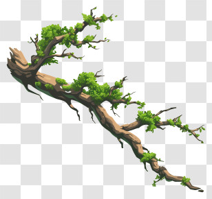 Branch And Moss - Tree Branch Filled With Green Leaves Illustration Transparent PNG