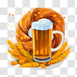 Oktoberfest Beer - Beer Mug With Pretzel And Wheat Transparent PNG