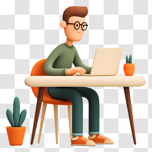 Man Working At Table - Man Working At Desk With Laptop Transparent PNG
