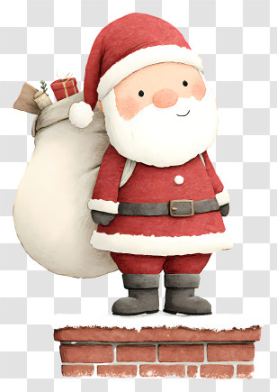 Santa Claus Standing On Rooftop - Cute Santa With Gift Sack Transparent PNG