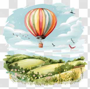 Hot Air Balloon - Hot Air Balloon Over Scenic Landscape Transparent PNG