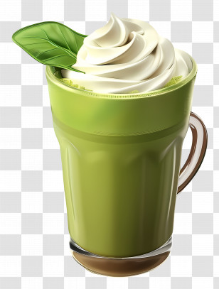 Matcha Latte - Green Mug With Cream And Leaf Transparent PNG