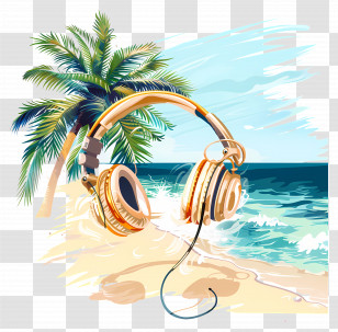 Beach Tunes - Headphones On A Beach Transparent PNG