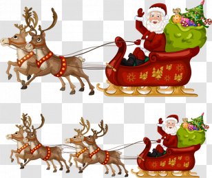 Santa Claus Reindeer Christmas Sled - Decoration - And Transparent PNG