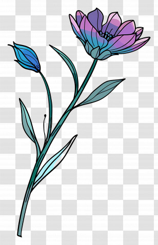 Flower Stem - Purple Flower With Stem And Leaves Transparent PNG