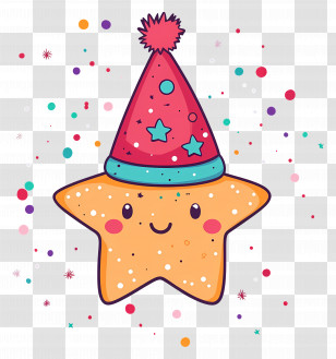 Animated Star - Adorable Star With Party Hat Illustration Transparent PNG