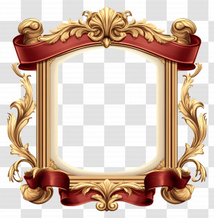 Banner Frame - Gold Ornate Decorative Frame With Ribbon Accent Transparent PNG