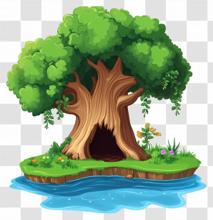 Dense Trees - Hollow Trunk Tree By The Water Illustration Transparent PNG