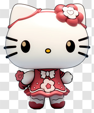 Cute Hello Kitty - Cute Adorable Character In Red Dress Transparent PNG