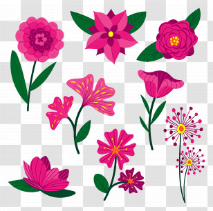 Bright Flowers - Variety Of Pink Cartoon Flowers Transparent PNG