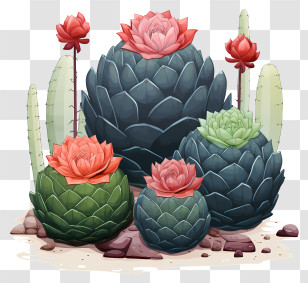 Watercolor Succulents - Colorful Succulent Plants With Flowers Transparent PNG