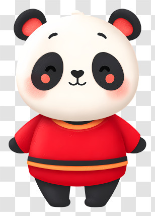 Cartoon Panda - Adorable Panda In Red Outfit Transparent PNG