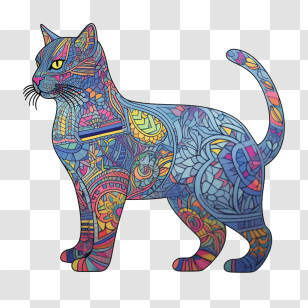 Hand Drawn Cat - Artistic Patterned Cat Illustration Transparent PNG