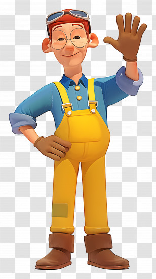 Cartoon Engineer - Cartoon Mechanic Waving In Yellow Overalls Transparent PNG