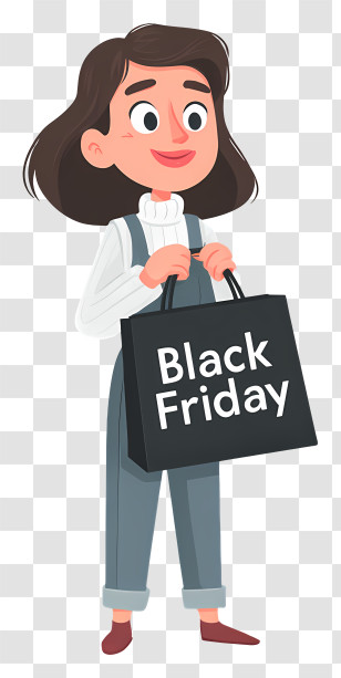 Woman Black Friday Shopping Bag - Black Friday Shopper Illustration Transparent PNG