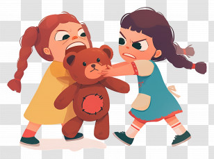 Two Girls Fighting - Two Girls Fighting Over A Teddy Bear Transparent PNG