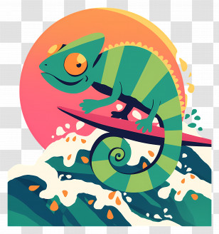 Chameleon Surfing On Waves - Surfing Chameleon On Wave Transparent PNG